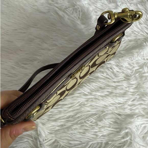 COACH Brown Signature Canvas Wristlet - Picture 4 of 7